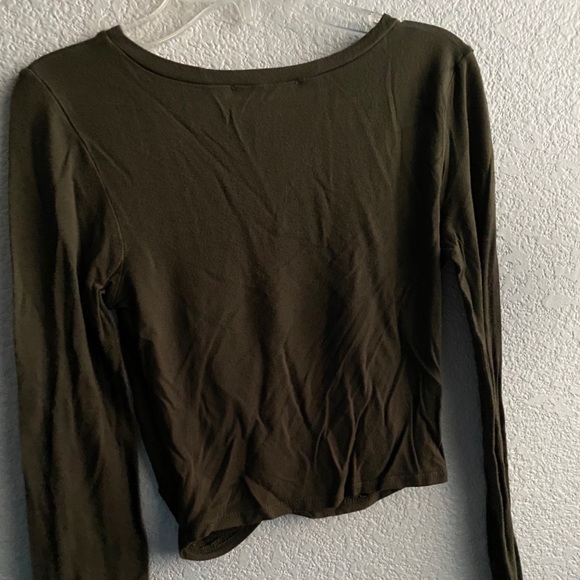 Olive Green Long Sleeve Top With Tied Knot - Picture 3 of 3